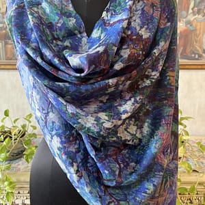 Blue & Purple Abstract Wool Digital Print Pashmina Shawls for Women