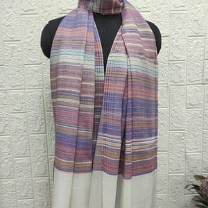 Ivory Multicolor Wool 7 Stripe Pashmina Shawls | Savita Shawls