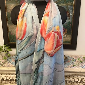 Sky Blue Tulip Wool Digital Print Pashmina Shawls for Women