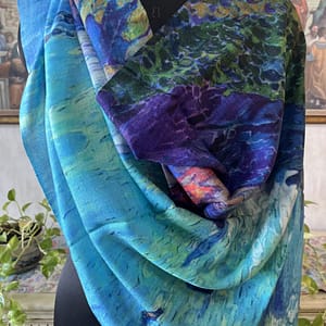 Ocean Blue Abstract Wool Digital Print Pashmina Shawls for Women