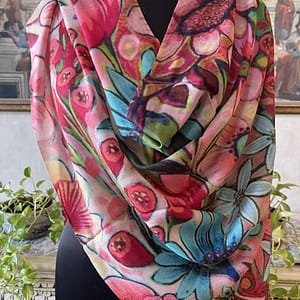 Pink Floral Wool Digital Print Pashmina Shawls for Women