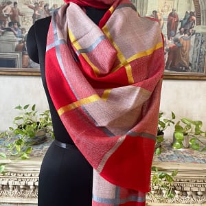 Shop the Red & Beige Wool Natural Silk Box Design Pashmina Shawl from Savita Shawls. Crafted by expert Shawl Manufacturers, soft, warm, and perfect for any occasion.