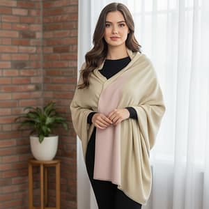 Beige & Soft Pink Wool Natural Ombre Pashmina Shawl for Women